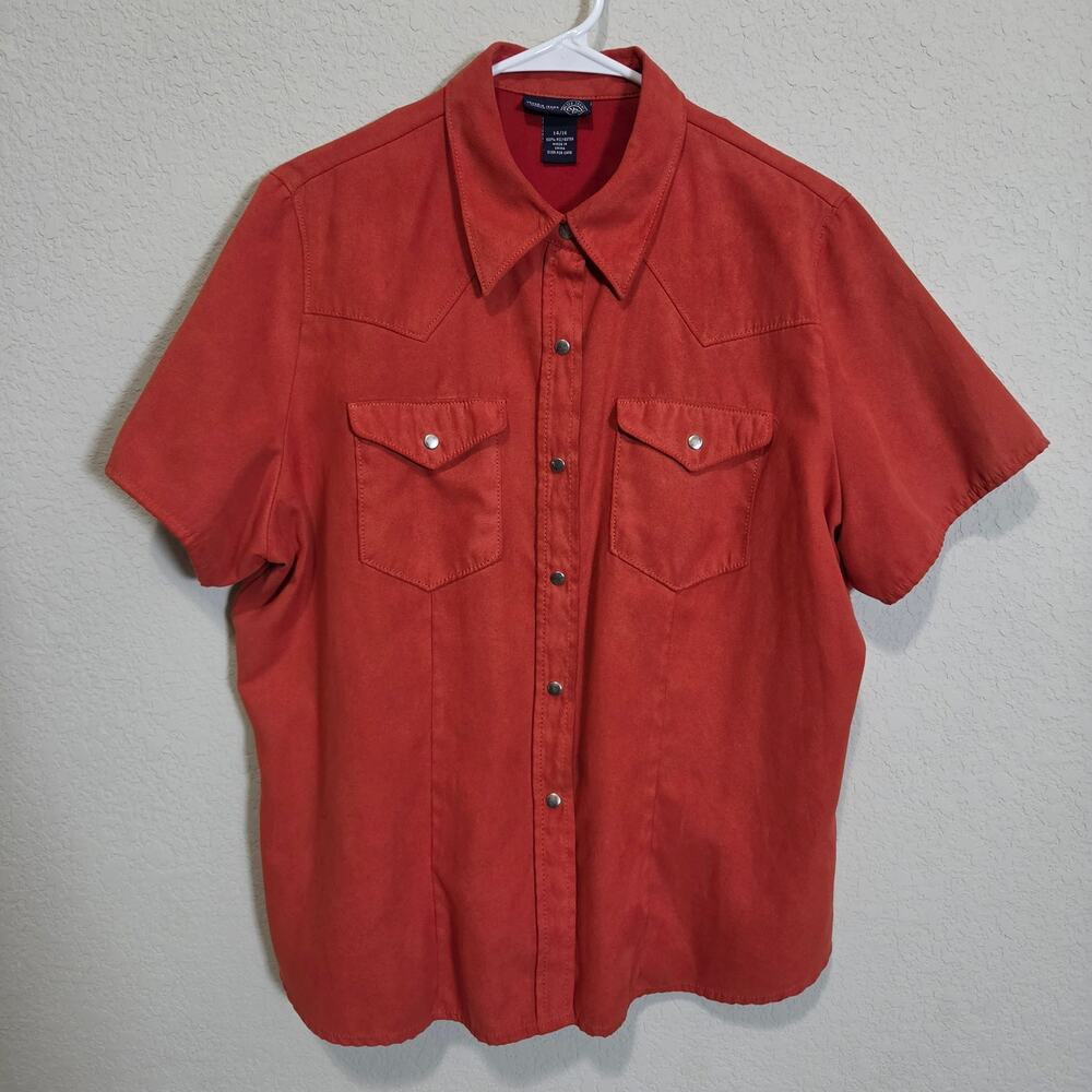 Venezia Jeans Faux Suede Western Snap Shirt Women 14 16 Burnt Orange Casual